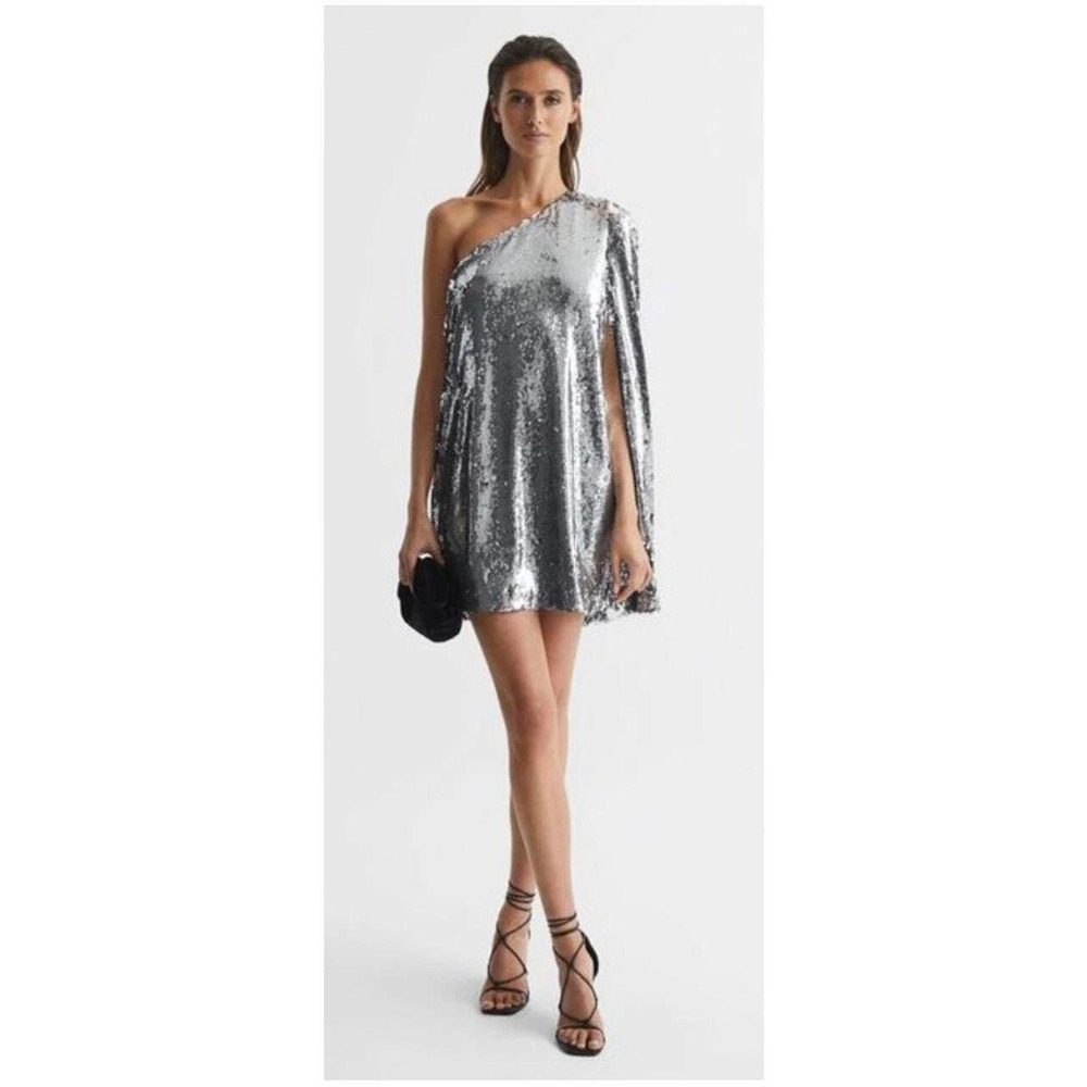 Reiss Eva Sequin Cape One Shoulder‎ Mini Dress Size 8 NWT New With Tags